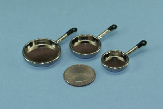 1/12 Scale 3pcs Dollhouse Miniature Metal Frying Pans Cooking Pot Cookware  P5S7