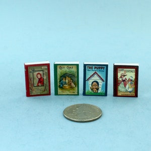 Dollhouse Miniature Set of 4 Children&#39;s Books with Pages Inside