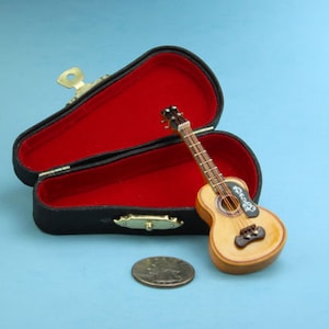 Dollhouse Miniature Realistic Guitar with a Carrying Case Mini Musical Instrument