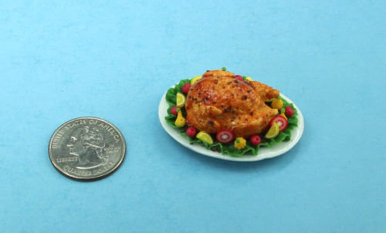 FABULOUS Dollhouse Miniature Roast Turkey Dinner Platter with Garnishes EST1 image 2