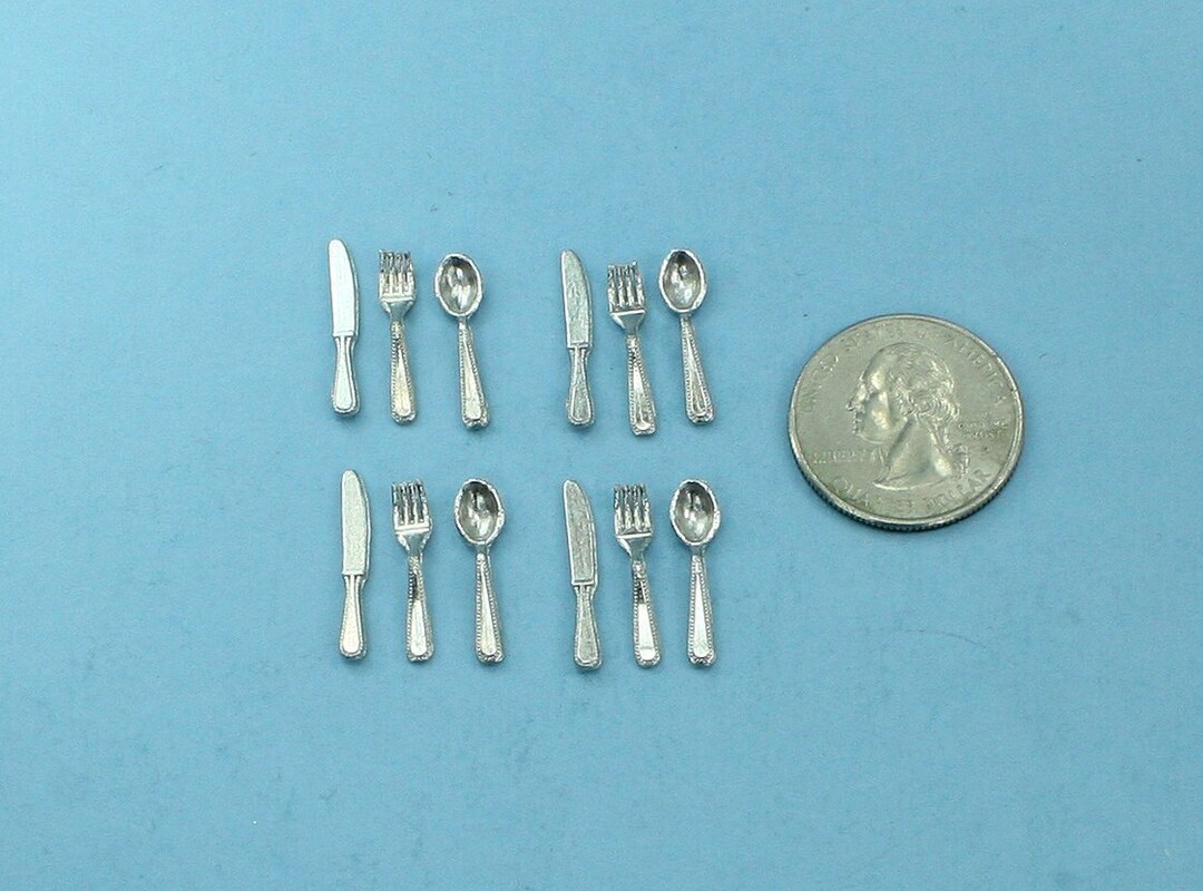 112 Scale Dollhouse Miniature 12 Piece Elegant Silver Cutlery