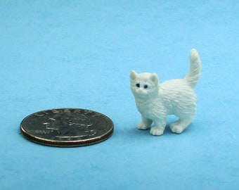 Adorable Dollhouse Miniature Soft White Fluffy Long Haired Baby Kitten Cat #MUL6022