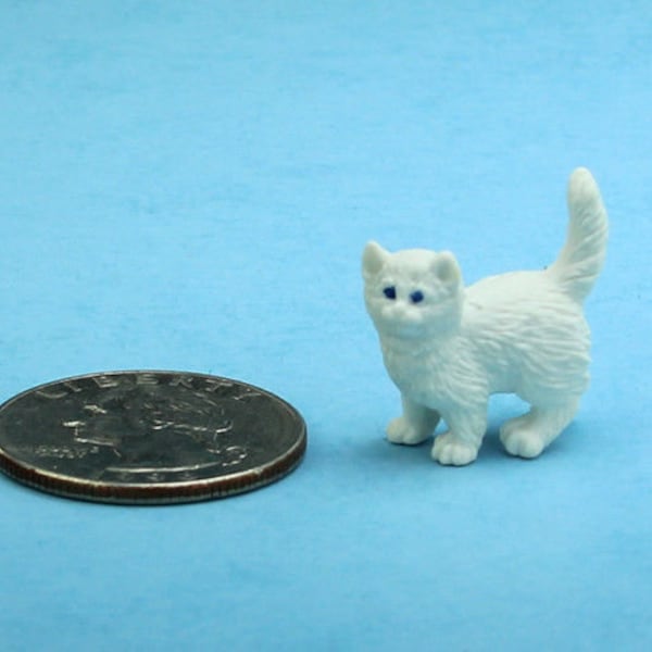 Adorable Dollhouse Miniature Soft White Fluffy Long Haired Baby Kitten Cat #MUL6022