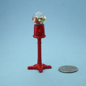 Dollhouse Miniature General Store Floor Standing Model Red Metal Gumball Machine with Glass Top & Loose Gumballs Inside