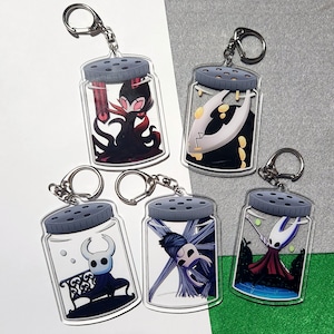 Hollow Knight Bug Jar 3&quot; Acrylic Charms, Hornet, Grimm, Ghost, Zote
