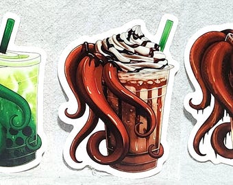 Tentacle Monster Coffee Drinks Sticker
