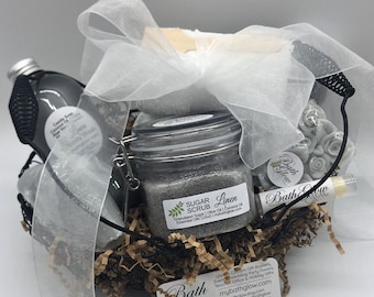Linen Wire Basket: Spa Gift | Bath Gift | Unique Gift | Gifts For Women | Relaxation | Bridal | Bridesmaid Gift | Birthday | Gift For Her