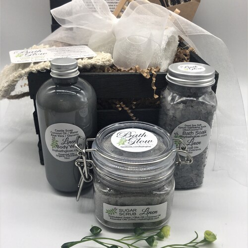 Linen Wood Crate Set: Spa Gift | Bath Gift | Unique Gift shops | Gifts For Women | Relaxation | Bridesmaid Gift | Birthday | Gift For Her