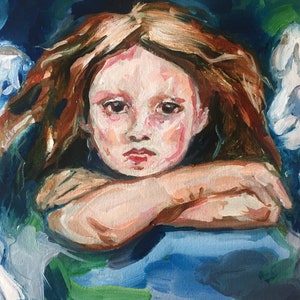 Painting of girl, original oil painting, figurative painting, painting of child. Vintage style painting of child, portrait,