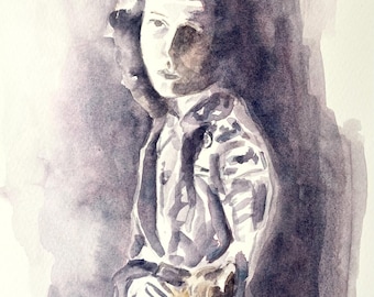 Kobieta i kot, sztuka filmowa: Oryginalna akwarela,