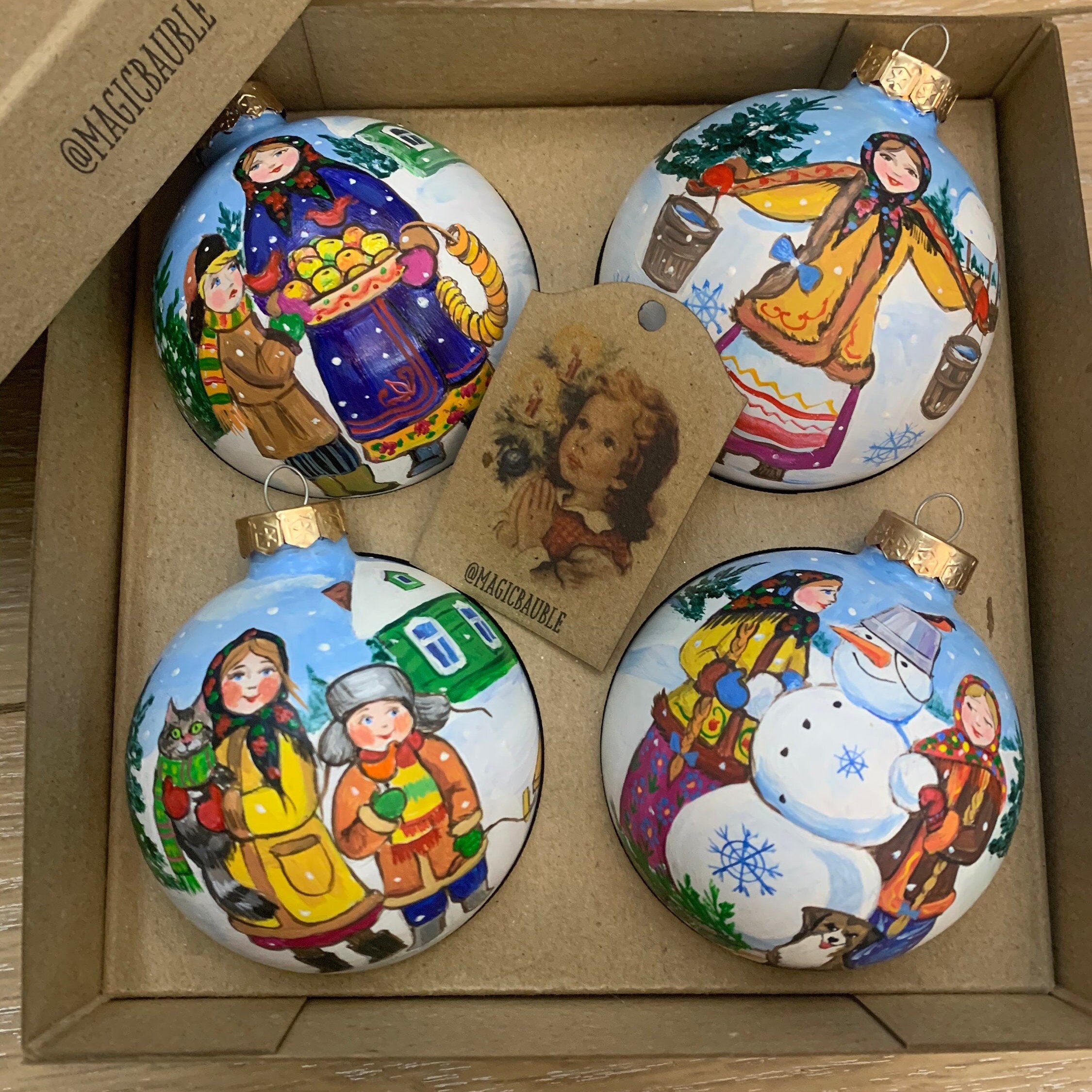 Set of Christmas hand painted glass ornaments with winter Etsy