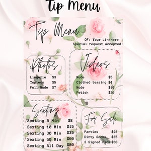 Menú editable de Flower Onlyfans, plantilla canva, menú de sugerencias imprimible