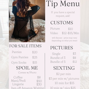 Cute OnlyFans editable menu, canva template, printable tip menu