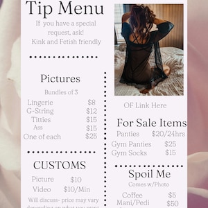 Cute OnlyFans editable menu | Canva Template | Printable Tip Menu