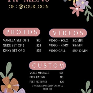 Cute OnlyFans editable menu, canva template, printable tip menu