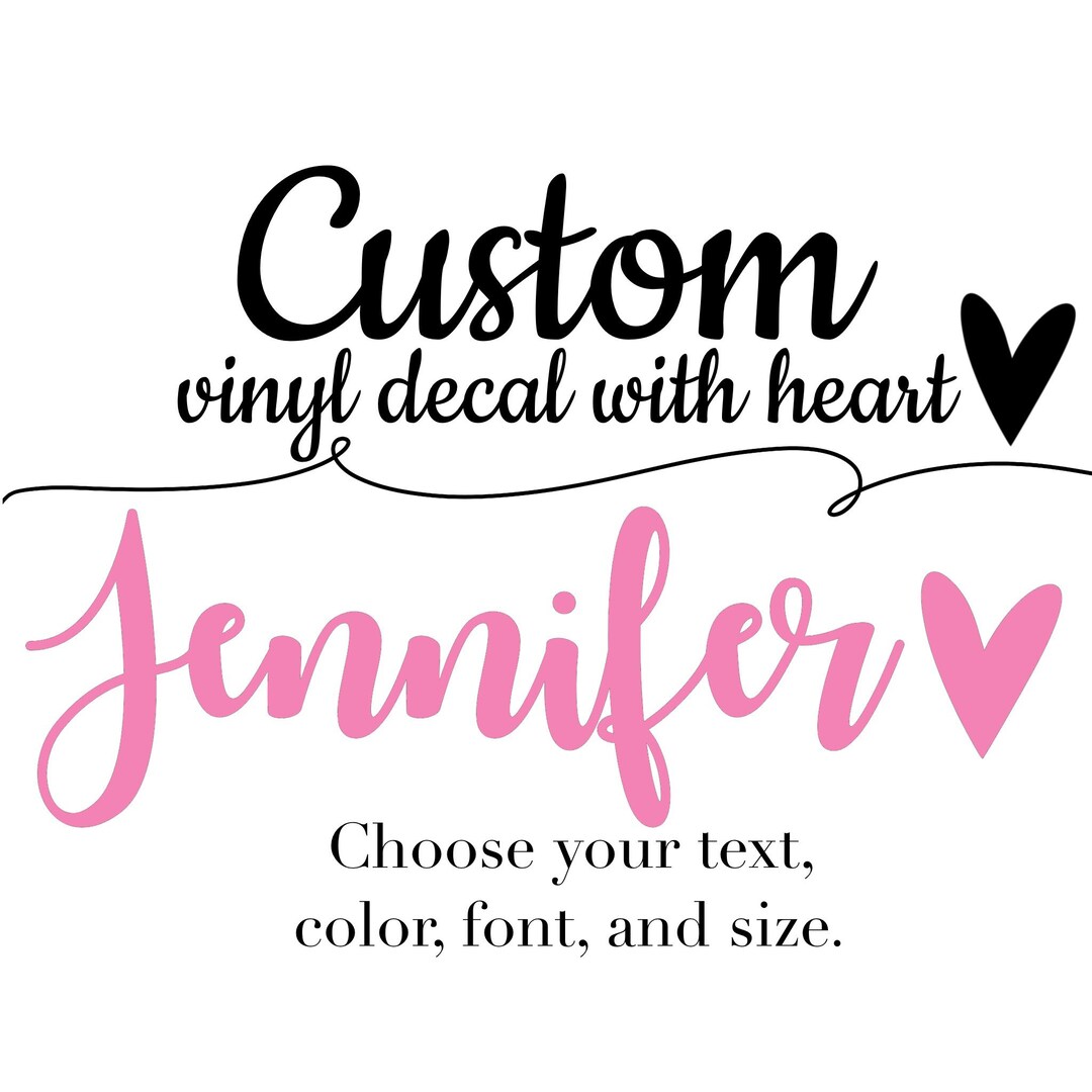 Custom Text With Heart Vinyl Decal Sticker - Etsy