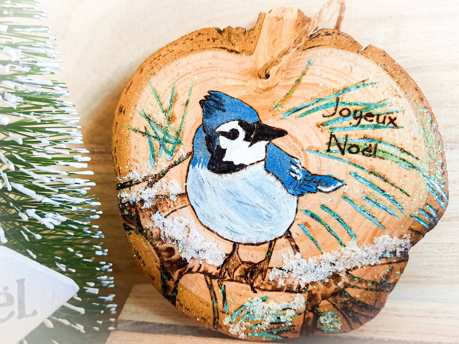 Décoration de Noël rondin de bois oiseau sur branche | Etsy