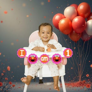 Fabric/Burlap Elmo 'I Am 2' High Chair Banner