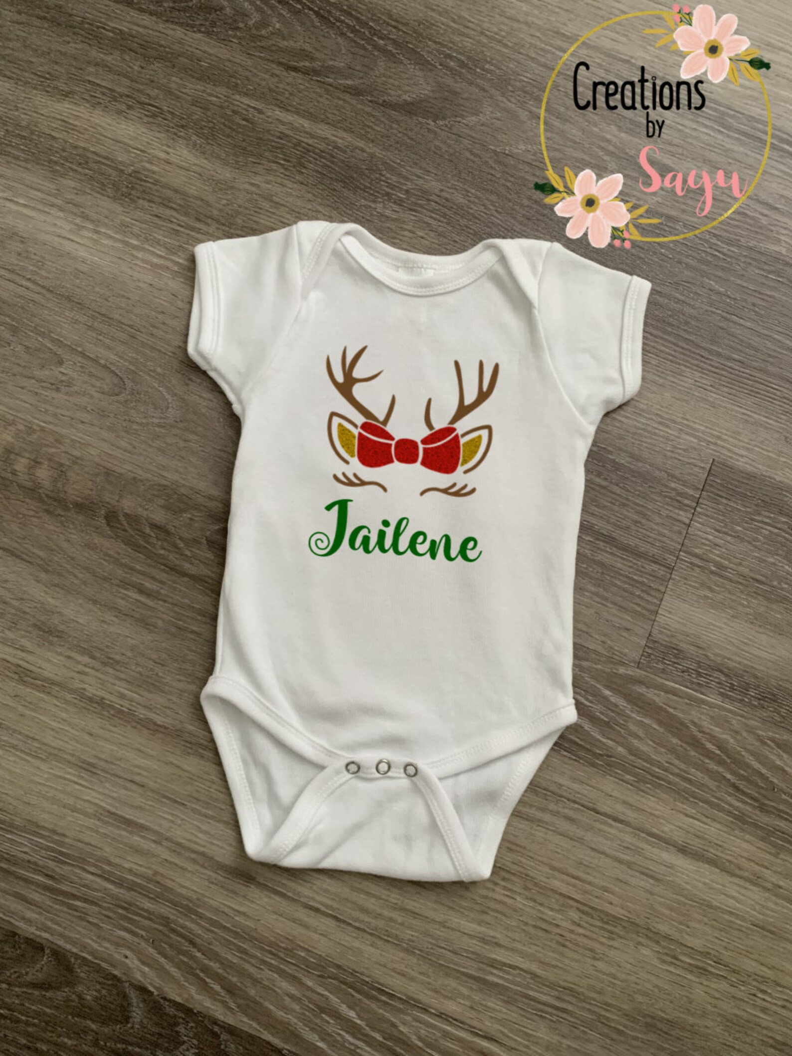 Personalized cute deer baby girl onesie Christmas baby girl Etsy