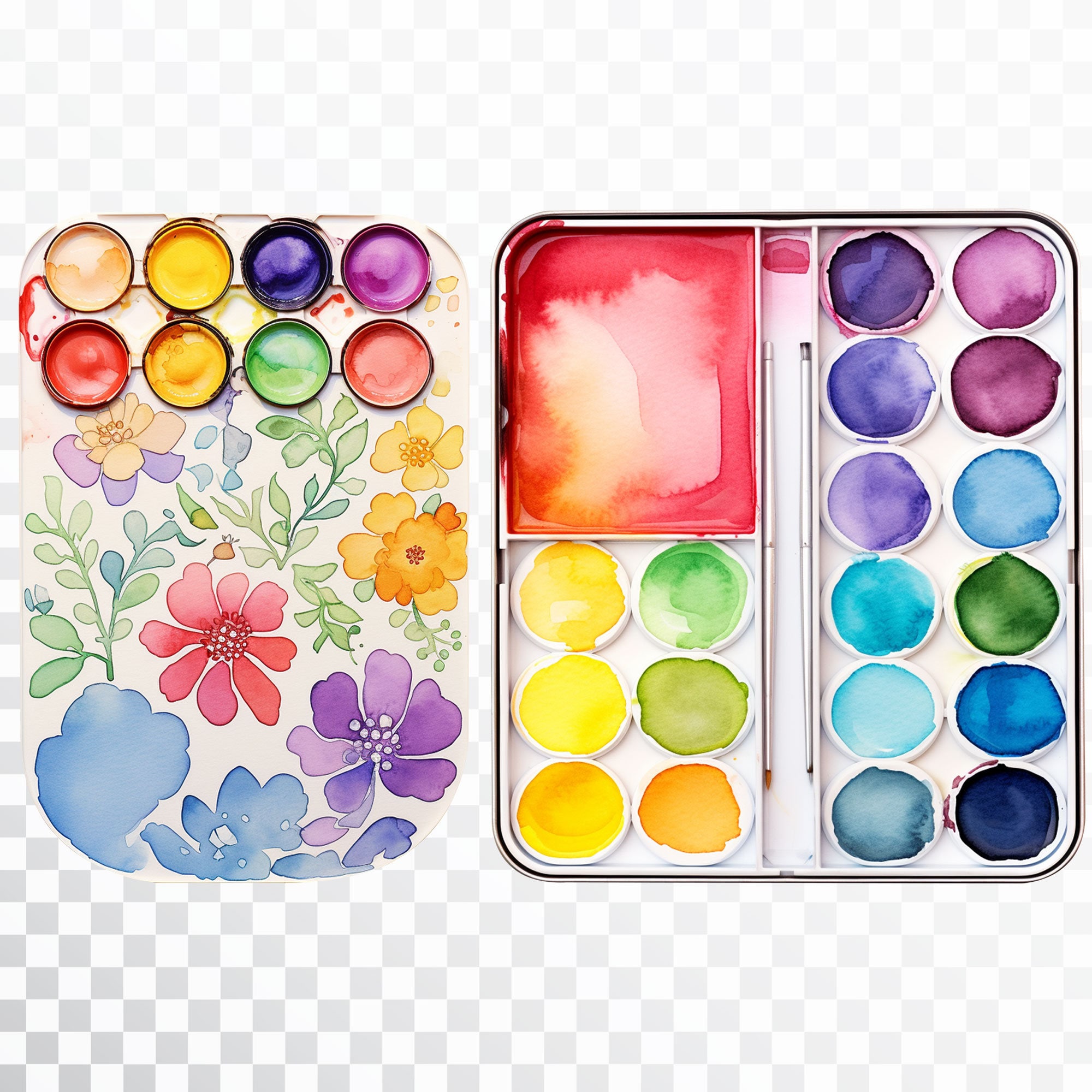 35 PNG Watercolor Painting / Palette Easel Clipart / Paint Brush Bundle / Artist Hobby Sticker ...