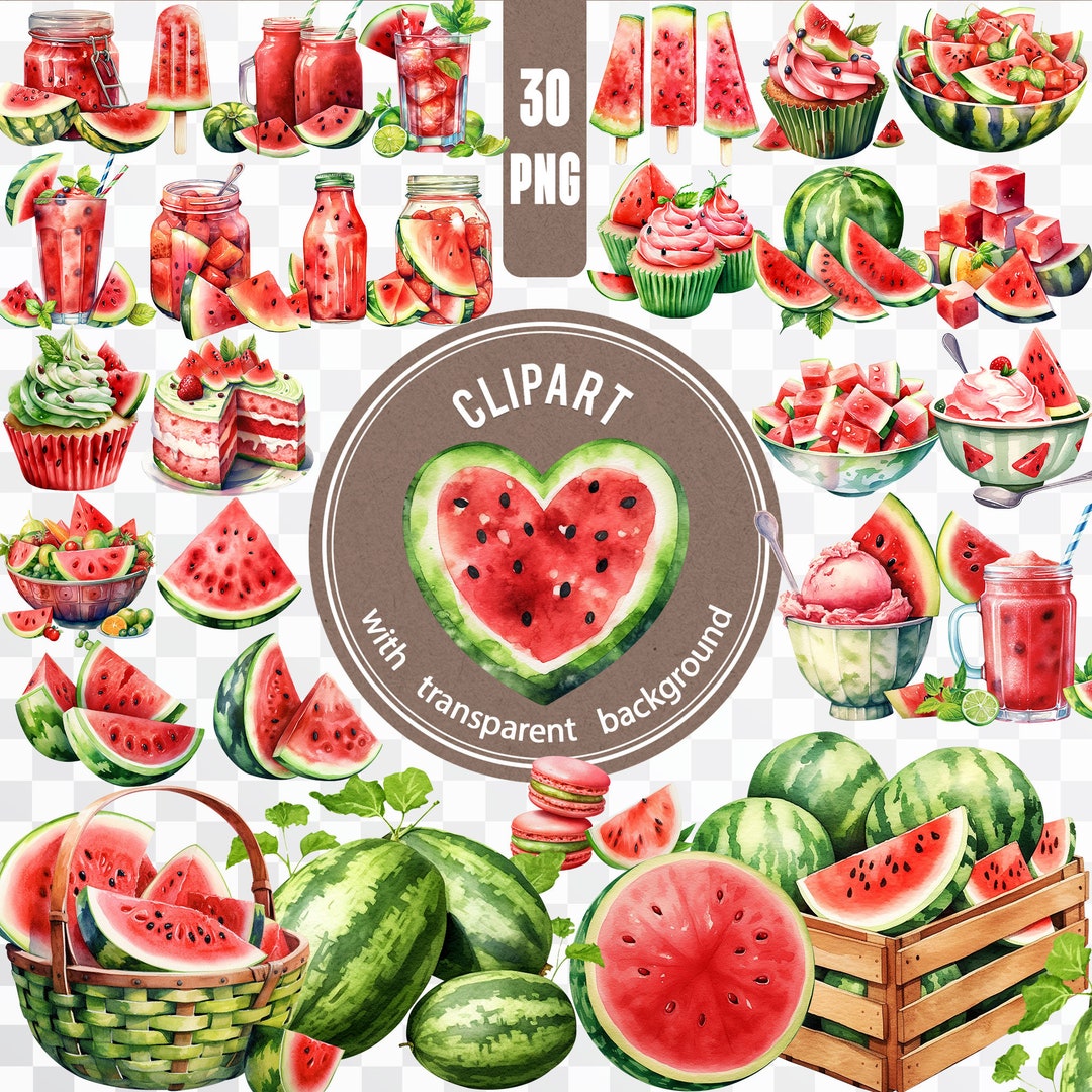30 PNG Watermelon / Summer Fruit Digital File / Summertime Party Bundle ...