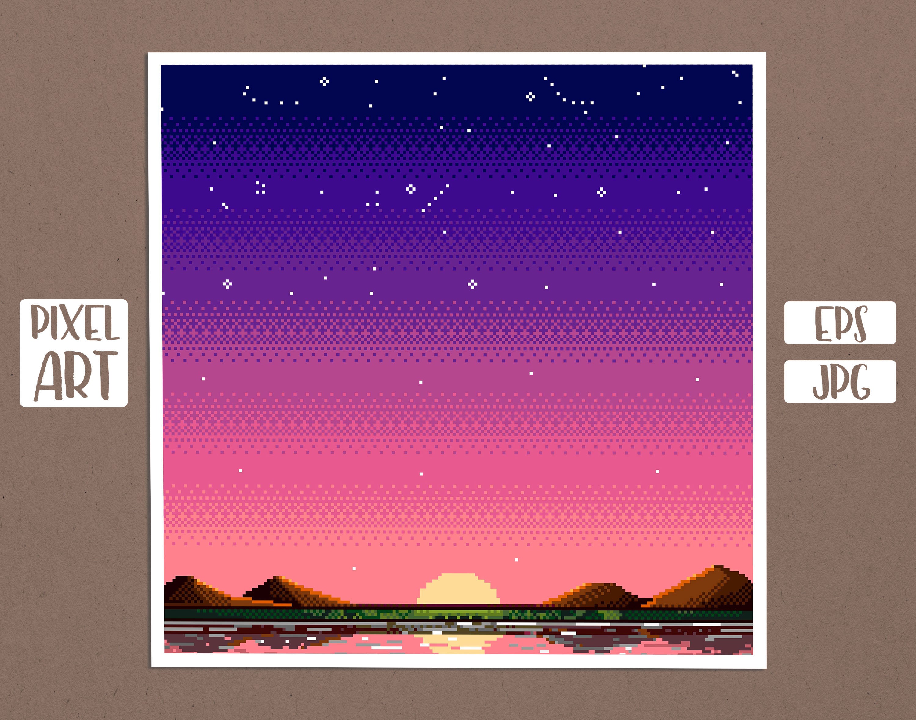 Pixel Art 64bit Synth Retrowave Grid Mountain Sunset Sticker for