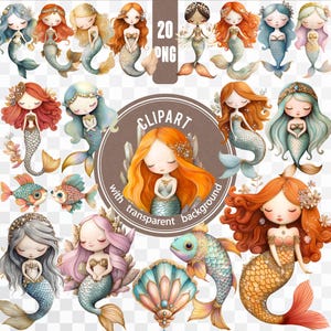 20 png mooie zeemeermin/onderwater junk journal bundel/leuk meisje stickerpakket/oceaan kinderkamer/schooldecoratie/babyshower