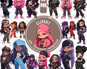20 PNG Chicana Girl / Hip Hop Style Digital Bundle / Cute Fashion Dolls Sticker Pack / Gangsta Woman Decor Printable / Lowrider Card Making
