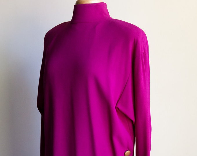 80s vintage fuschia sack dress with gold buttons, 80s sack dress, 80s Liz Claiborne dress, vintage sack dress, vintage tent dress