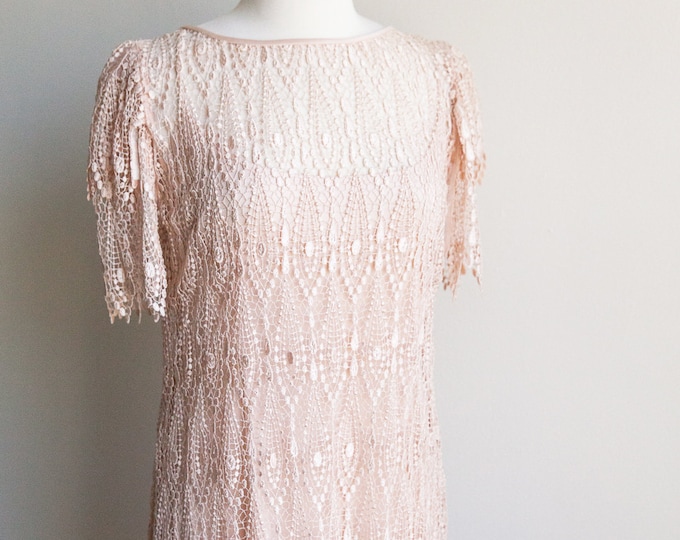 1980s 80s crochet lace slip dress, med/large