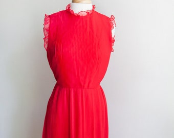 vintage be my valentine maxi dress, 1970s 70s red micro pleated chiffon long party dress, vintage red party dress, Medium