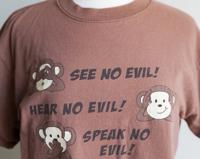 1980s vintage monkey business tee,  vintage boho t-shirt, see no evil hear no evil, vintage hippie hippy tee, cotton 80s 1980s