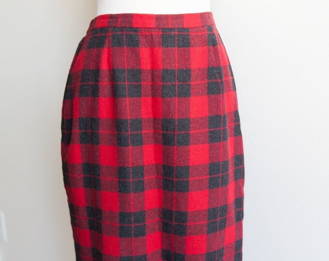 vintage buffalo plaid midi skirt