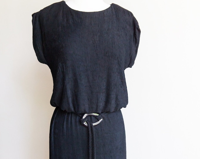 80s black pleated midi dress, Small