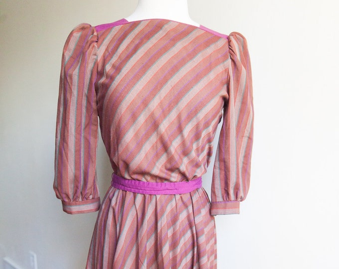 1980s earth tone striped dress, Sm/Med