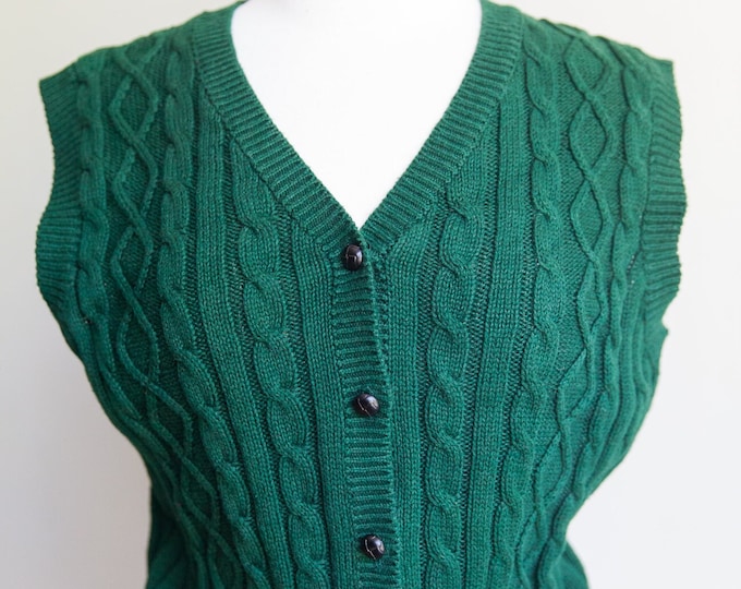 vintage green cable knit vest, Small