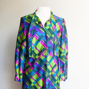 vintage plaid about you dress, 1960s colorful plaid necktie dress, 60s plaid dress,  Medium