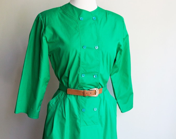 1980s green with envy shirt dress,  Small