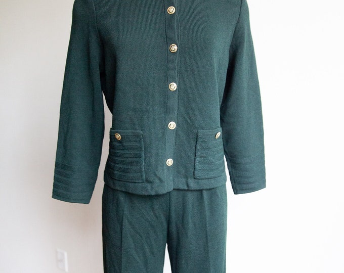 1980s dark green sweater pant suit, Medium