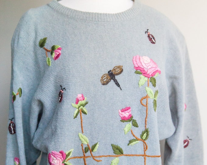 vintage dragonfly beaded sweater