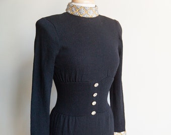 vintage beaded sweater dress, 1980s 80s black beaded sweater dress, vintage sweater dress, vintage holiday dress, Small