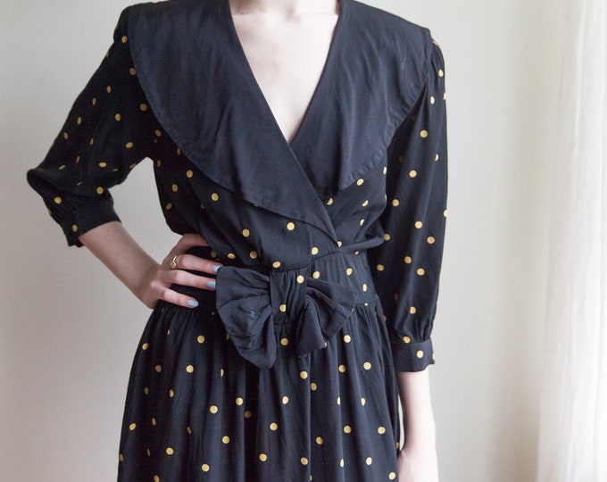 80s polka dot big collar dress, Small
