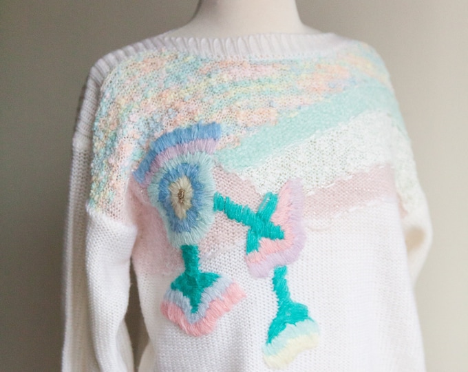 1980s floral embroidered cardigan,  med/large