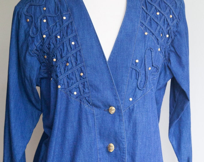 1980s denim gold studded denim jacket, Medium/Large