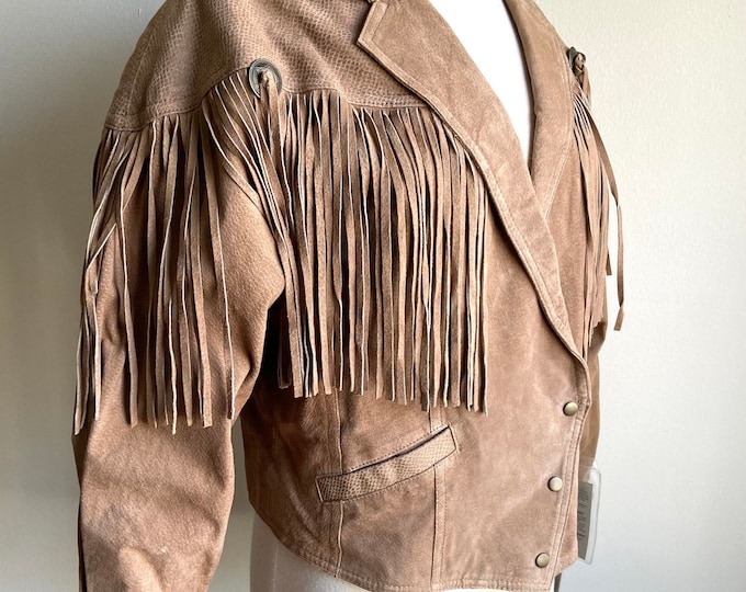 80s brown suede fringe jacket, Med/Large