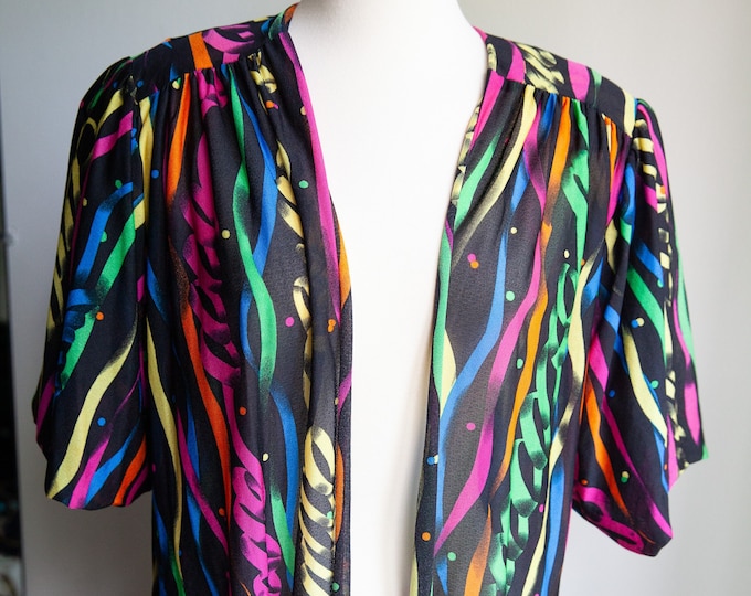 80s Oscar de la Renta Sheer jacket, 80s striped top, Large