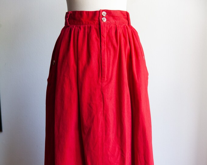 80s Ralph Lauren red midi skirt, 80s western skirt, small