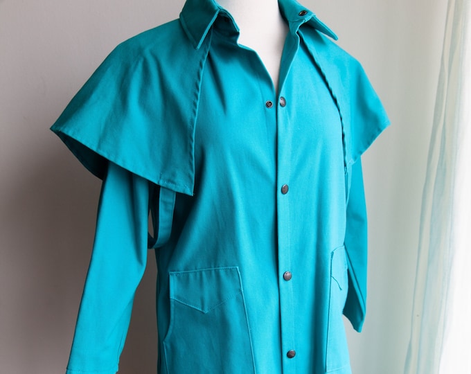 80s turquoise southwest duster jacket, vintage ranch wear, small