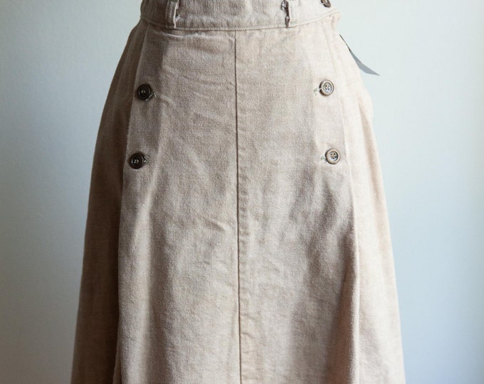 70s khaki button front skirt, 70s boho skirt, small