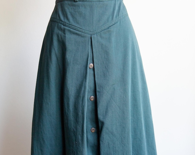 70s green denim skirt, 70s denim skirt, vintage western wear, med
